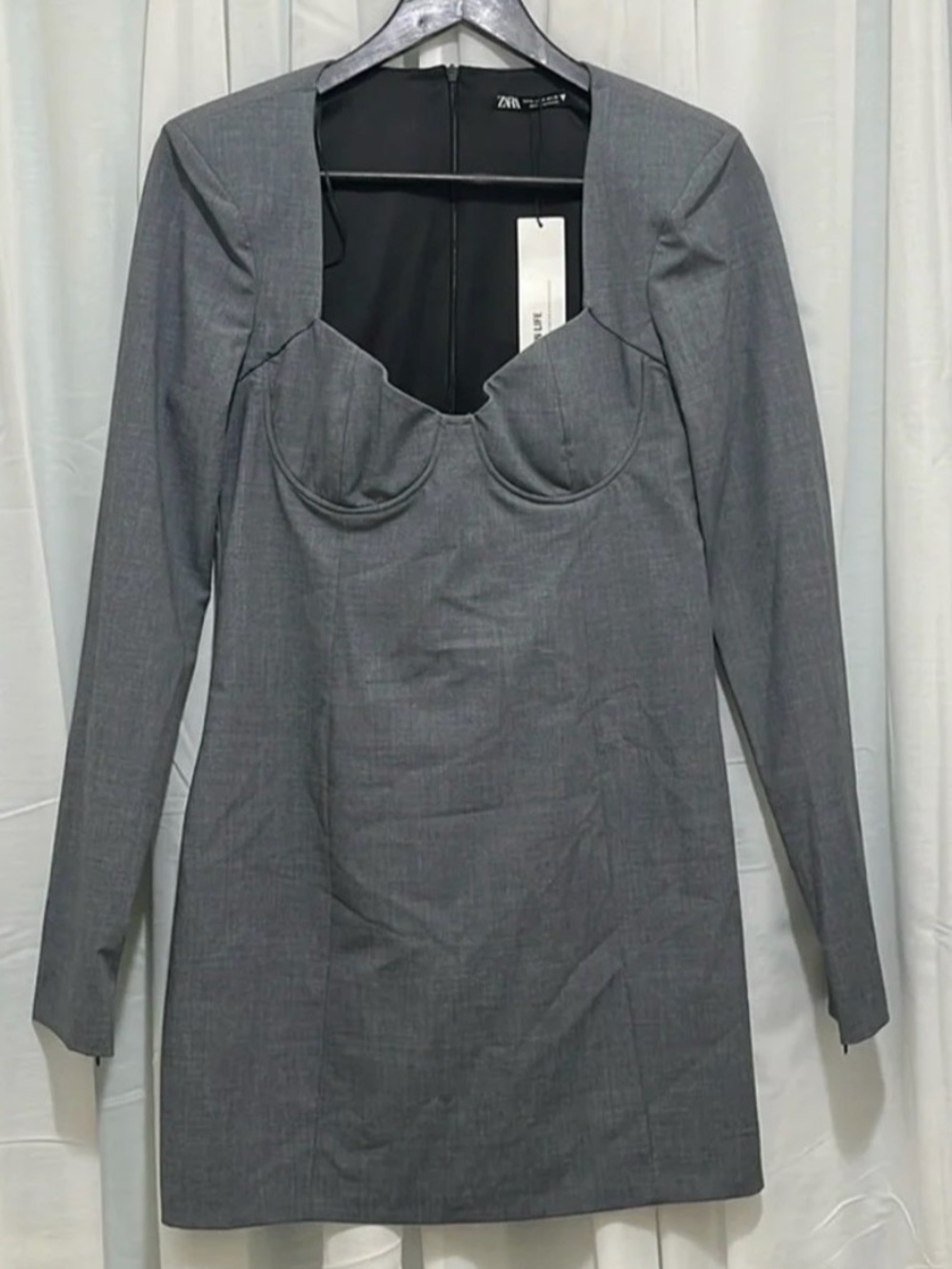 Zara Gray Long-Sleeve Bustier Mini Dress a235